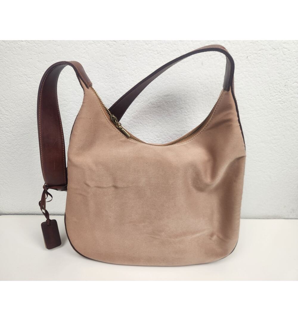 Ralph Lauren Shoulder Bag Purse Brown Leather Trimmed Two Tone